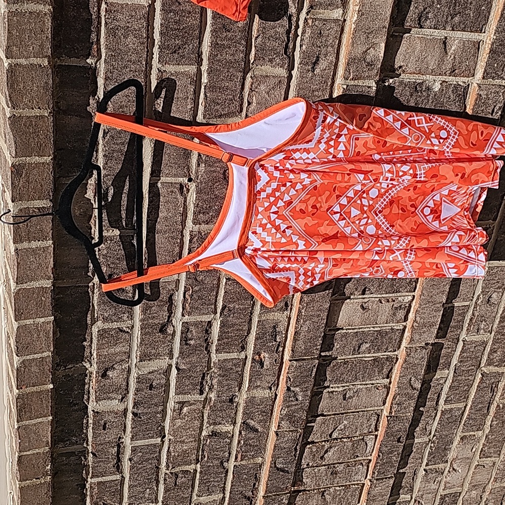 Orange Tropical Swim Short Tank Top Tankini Boy Short Bathing Suit Set XXL - Picture 3 of 13